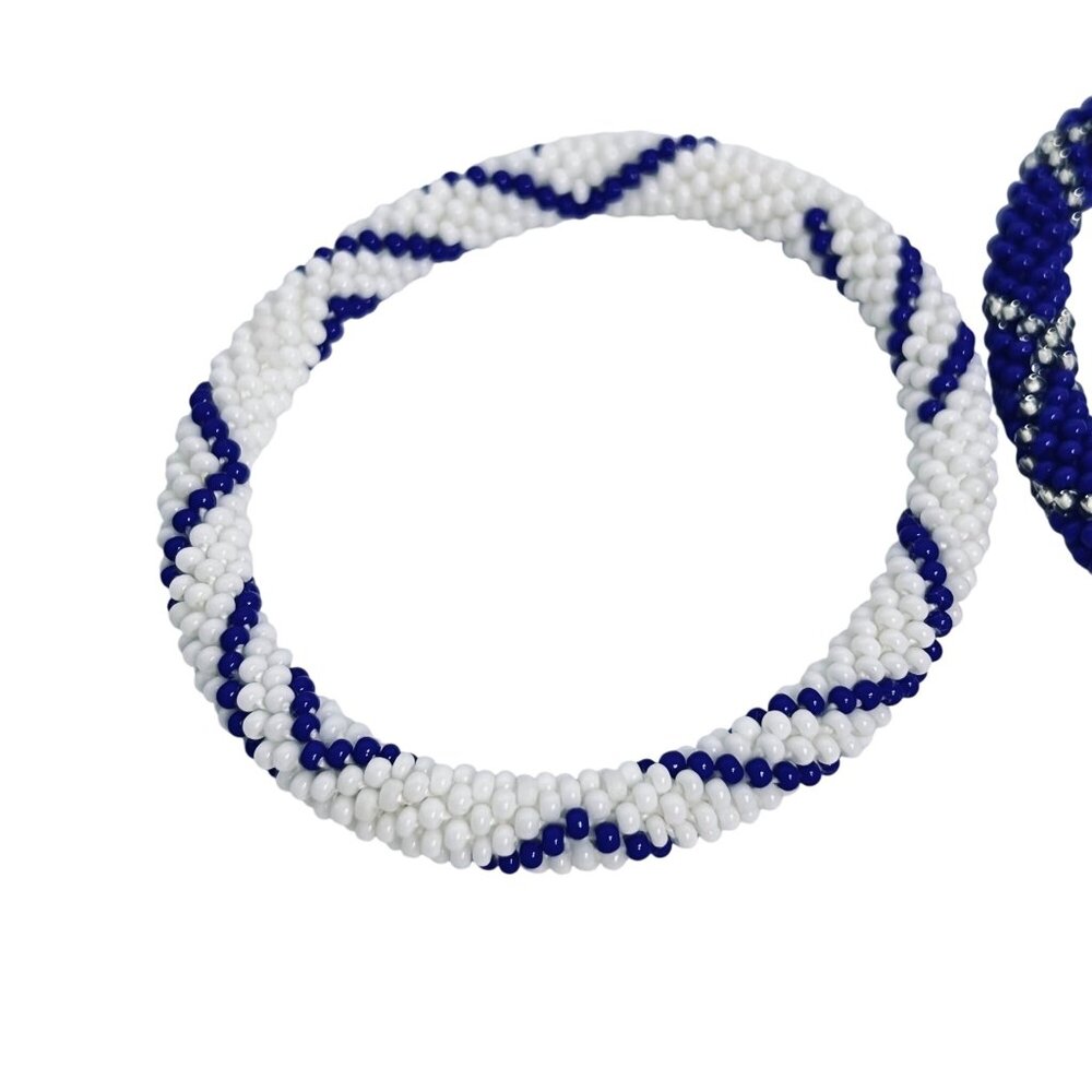 Pair OF Beaded Bracelets - White, Blue And Silver (6115) - Picture 2 of 4